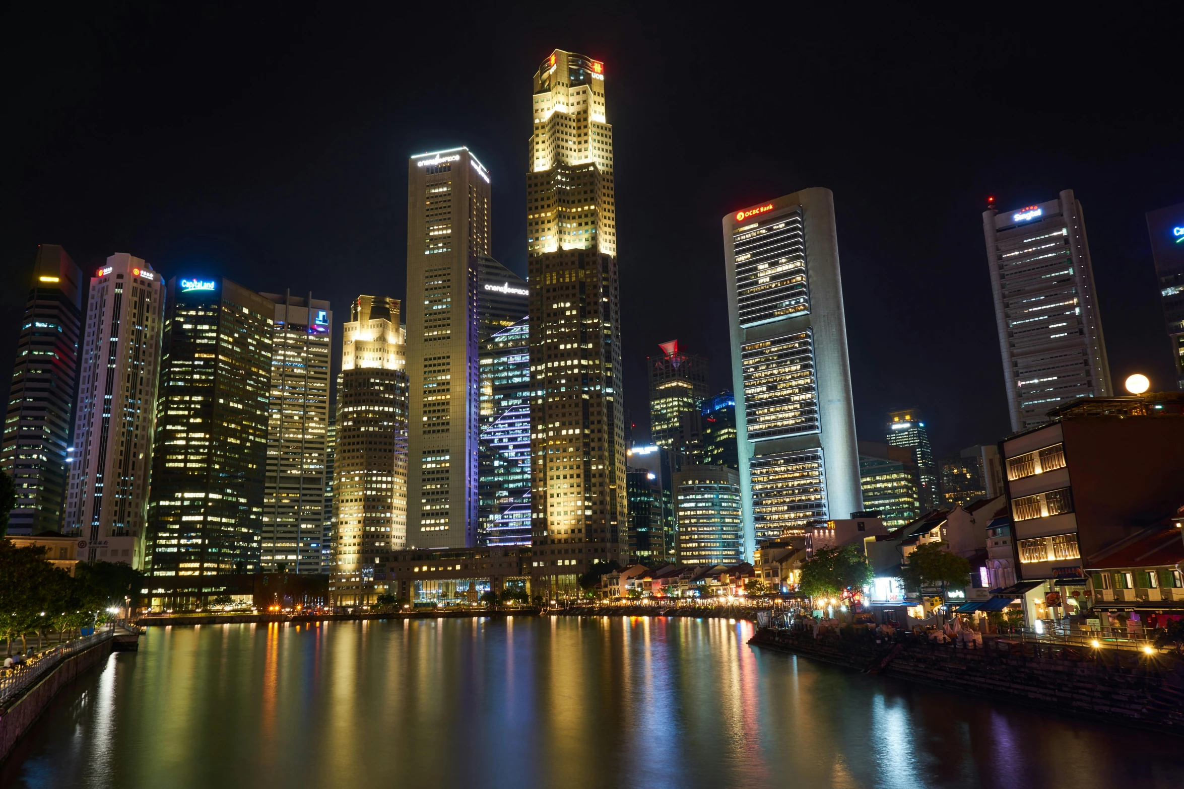 a large body of water surrounded by tall buildings, pexels contest winner, hyperrealism, lee kuan yew, projection mapping, youtube thumbnail, gigapixel photo