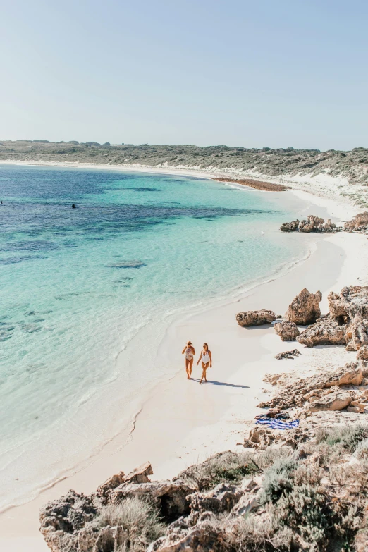 a couple of people standing on top of a sandy beach, reefs, med bay, white beaches, flatlay