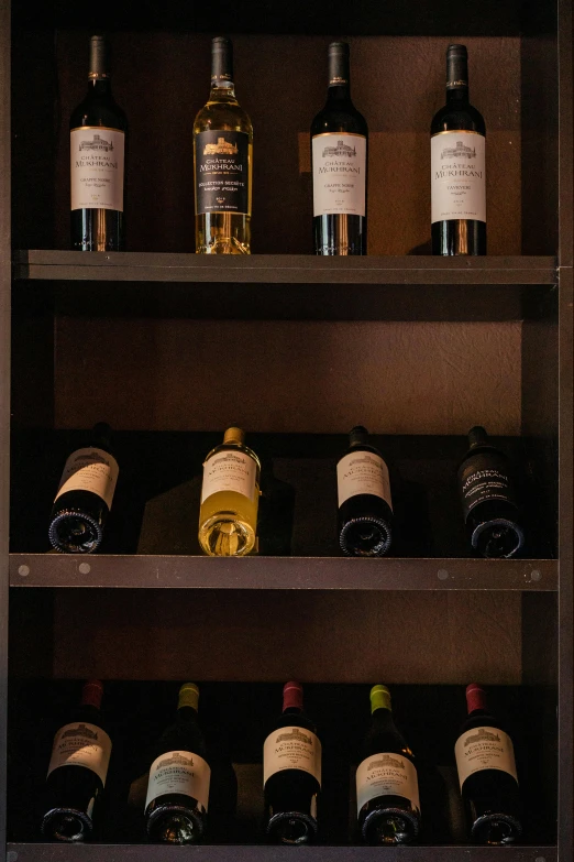 a shelf filled with lots of bottles of wine, award - winning details, cascade, brown, illustrious