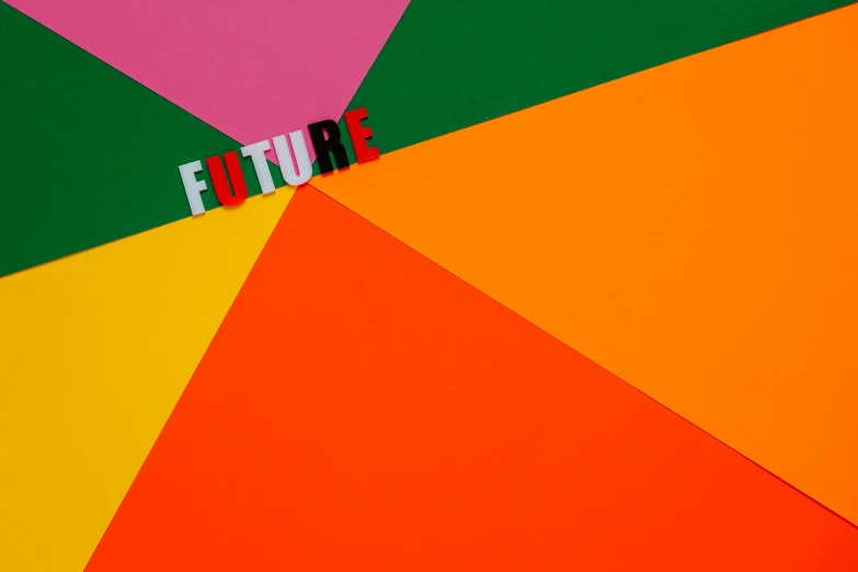 a colorful umbrella with the word future on it, an album cover, by Buckminster Fuller, colour blocking, cut paper texture, ffffound, 2010