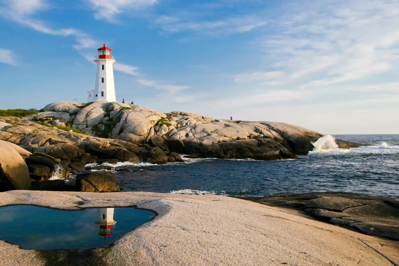 a lighthouse sitting on top of a rock next to the ocean, canada, canva, conde nast traveler photo, fan favorite