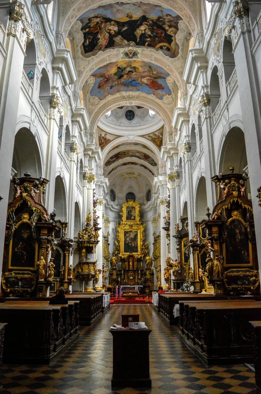 a view of the inside of a church, baroque, profile image