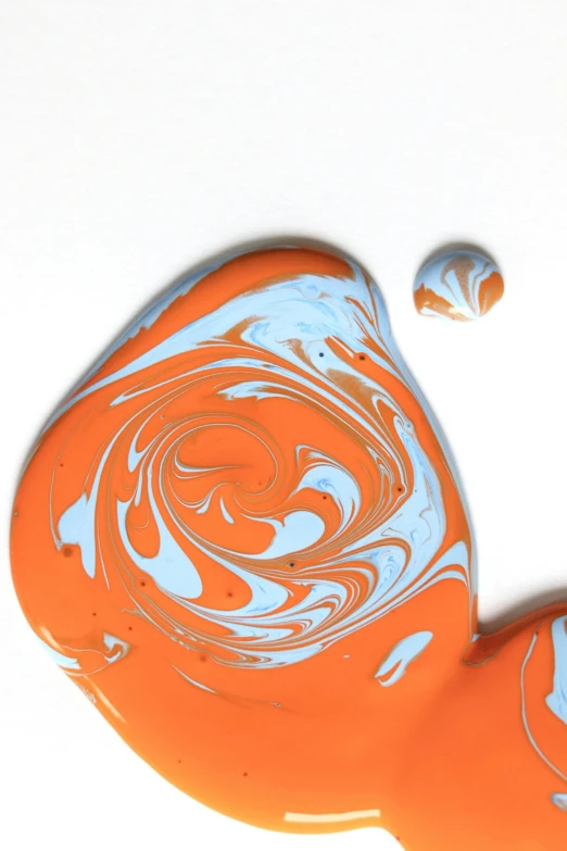 a close up of a liquid substance on a white surface, inspired by Lynda Benglis, trending on pexels, coloured in blueberra and orange, modelling clay, swirls, complementary palette