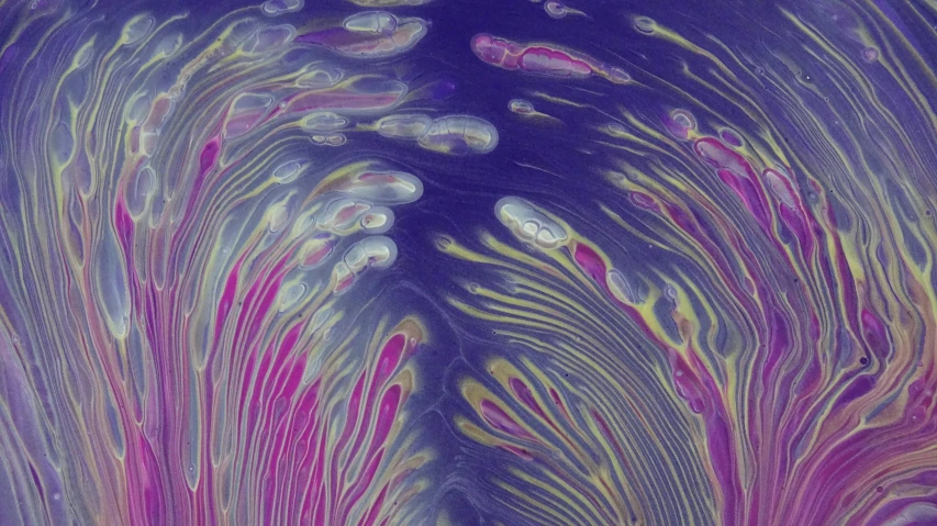 a close up of a painting of a body of water, a microscopic photo, inspired by Earnst Haeckel, flickr, generative art, purple and pink, purple and yellow, microscopic tardigrade, 1960s color photograph