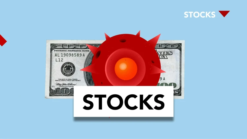 a dollar bill with the words stocks on it, a stock photo, reddit, sots art, chrome spheres on a red cube, virus, shock, rack