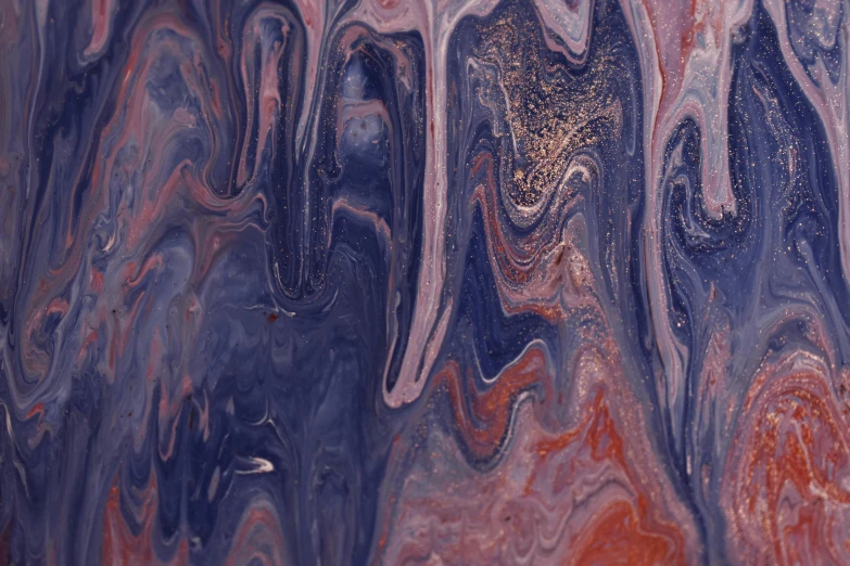 a close up of some paint on a surface, inspired by Yanjun Cheng, trending on unsplash, generative art, indigo and venetian red, made of liquid metal and marble, ancient swirls, slightly pixelated