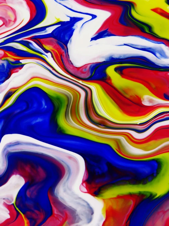 an abstract painting with red, yellow and blue colors, trending on pexels, colourful slime, flowing curves, colorful plastic, technicolour