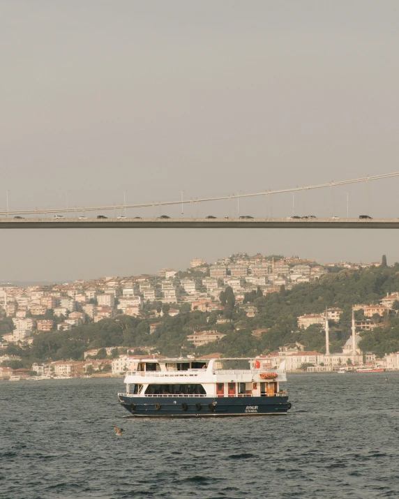 a boat in the water with a bridge in the background, by irakli nadar, pexels contest winner, hurufiyya, norman foster, lgbtq, 15081959 21121991 01012000 4k, ottoman empire