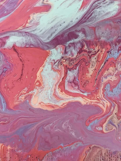 a close up of a painting on a surface, inspired by Yanjun Cheng, trending on unsplash, abstract art, pink slime everywhere, red and purple coloring, flowing milk, /r/earthporn
