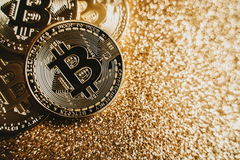 two bitcoins sitting on top of each other, pexels, renaissance, sparkles and glitter, instagram post, high resolution image, 🚿🗝📝