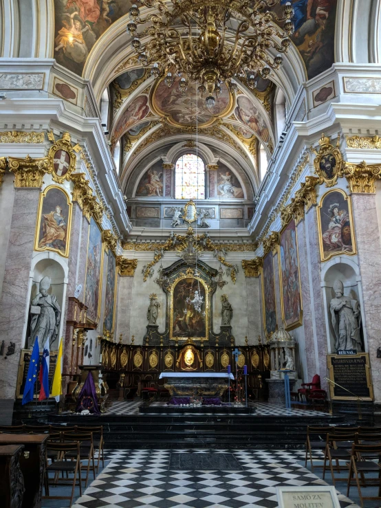 a church with a black and white checkered floor, inspired by Károly Markó the Elder, baroque, charts