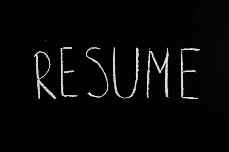 a blackboard with the word resume written on it, pexels, renaissance, white font on black canvas, animation, bright:, sam