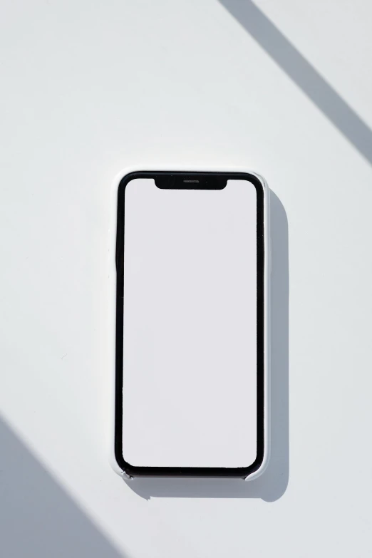 an iphone sitting on top of a white table, by Carey Morris, trending on pexels, postminimalism, shadow gradient, corporate phone app icon, square facial structure, minimalist line art