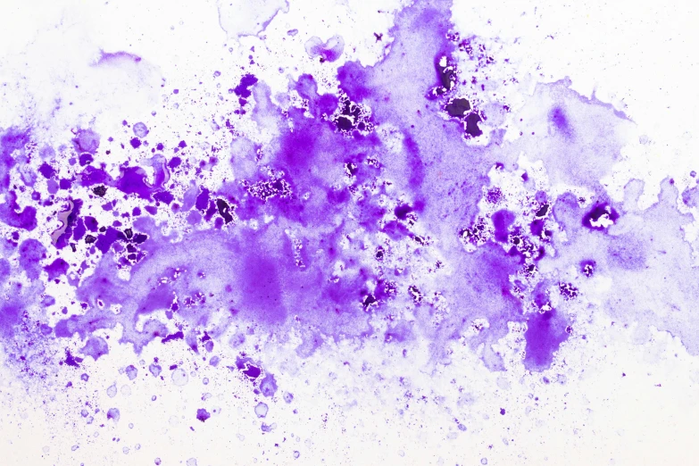 a close up of a purple substance on a white surface, a watercolor painting, inspired by Yves Klein, pexels, nebulous bouquets, foamy bubbles, medicine, stained paper