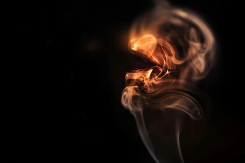 a close up of smoke on a black background, digital art, by Daniel Lieske, pexels contest winner, light orange mist, praying with tobacco, flare, photograph taken in 2 0 2 0