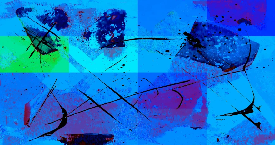 a painting of abstract shapes on a blue background, inspired by Hans Hartung, flickr, digital art. colorful comic, 144x144 canvas, ((blue)), thumbnail