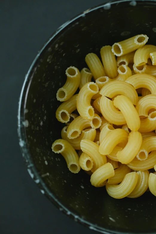 a bowl filled with pasta sitting on top of a table, a picture, curled slightly at the ends, larvae, on a black background, uncrop
