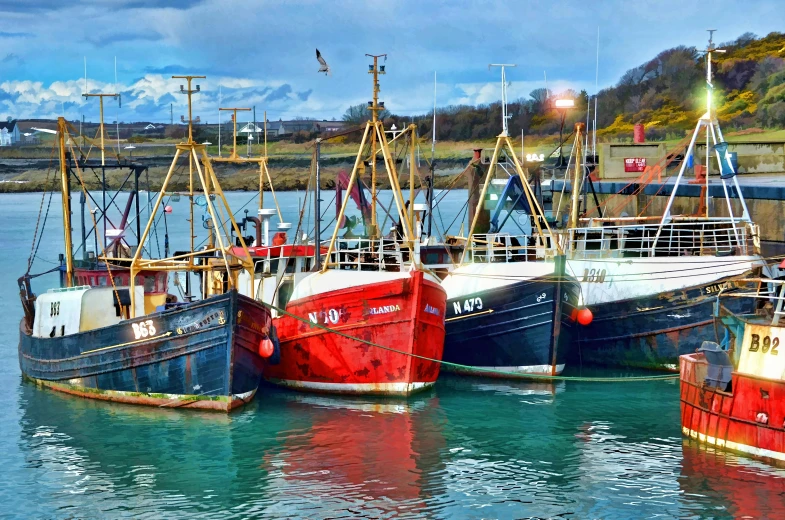 a number of boats in a body of water, by David Donaldson, pexels contest winner, holywood scene, fish hooks, colorful picture, thumbnail