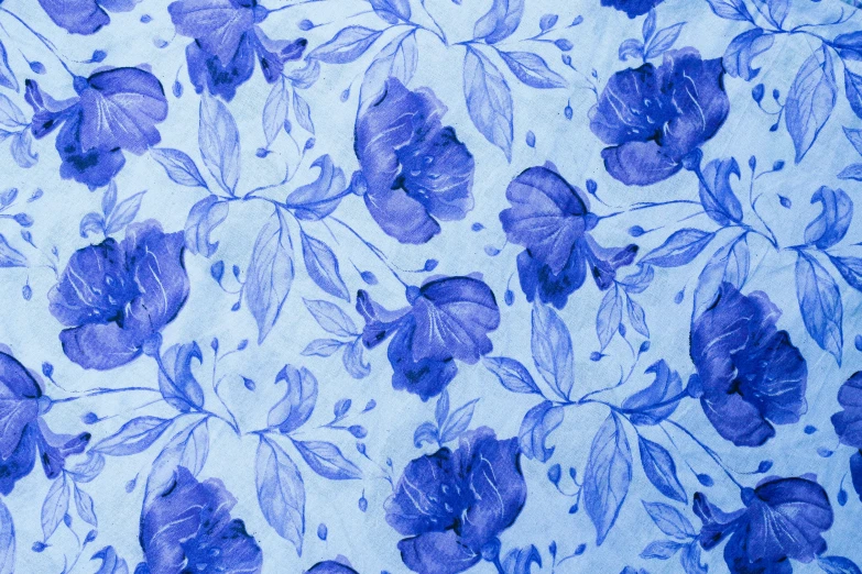 a painting of blue flowers on a white background, unsplash, arabesque, cotton fabric, chiffon, ((blue)), violet
