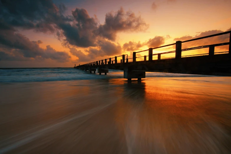 a pier stretching out into the ocean at sunset, pexels contest winner, australian beach, 8k resolution”, liquid light, hawaii beach