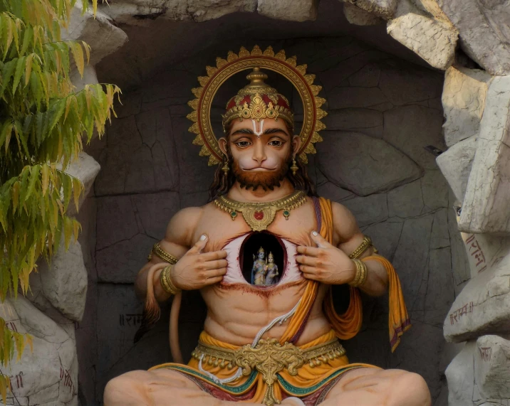 a statue of a man sitting in a cave, hanuman!! head building, photo taken in 2 0 2 0, illustration », slightly muscular