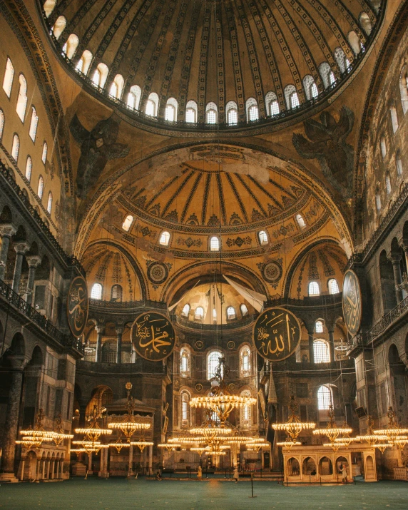 the inside of a large building with lots of windows, trending on unsplash, art nouveau, ottoman empire, standing in a church, thumbnail, istanbul