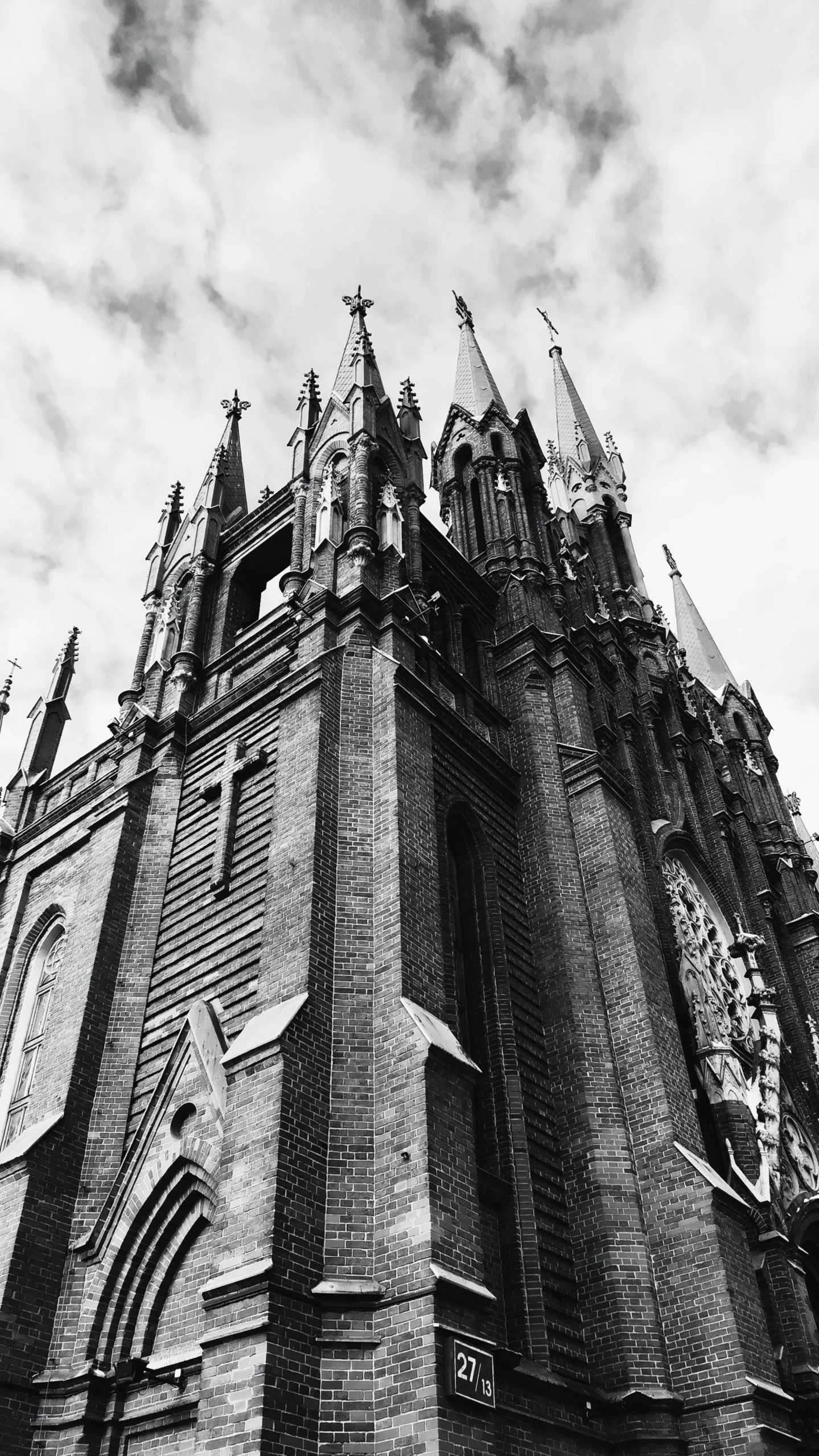 a black and white photo of a church, pexels contest winner, visual art, tall spires, 1950s photograph, detailed medium format photo, metropolitan