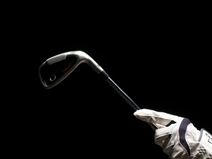 a close up of a person holding a golf club, inspired by Luis Molinari, unsplash, photorealism, under a spotlight, gloss finish, pitch bending, detailed product shot