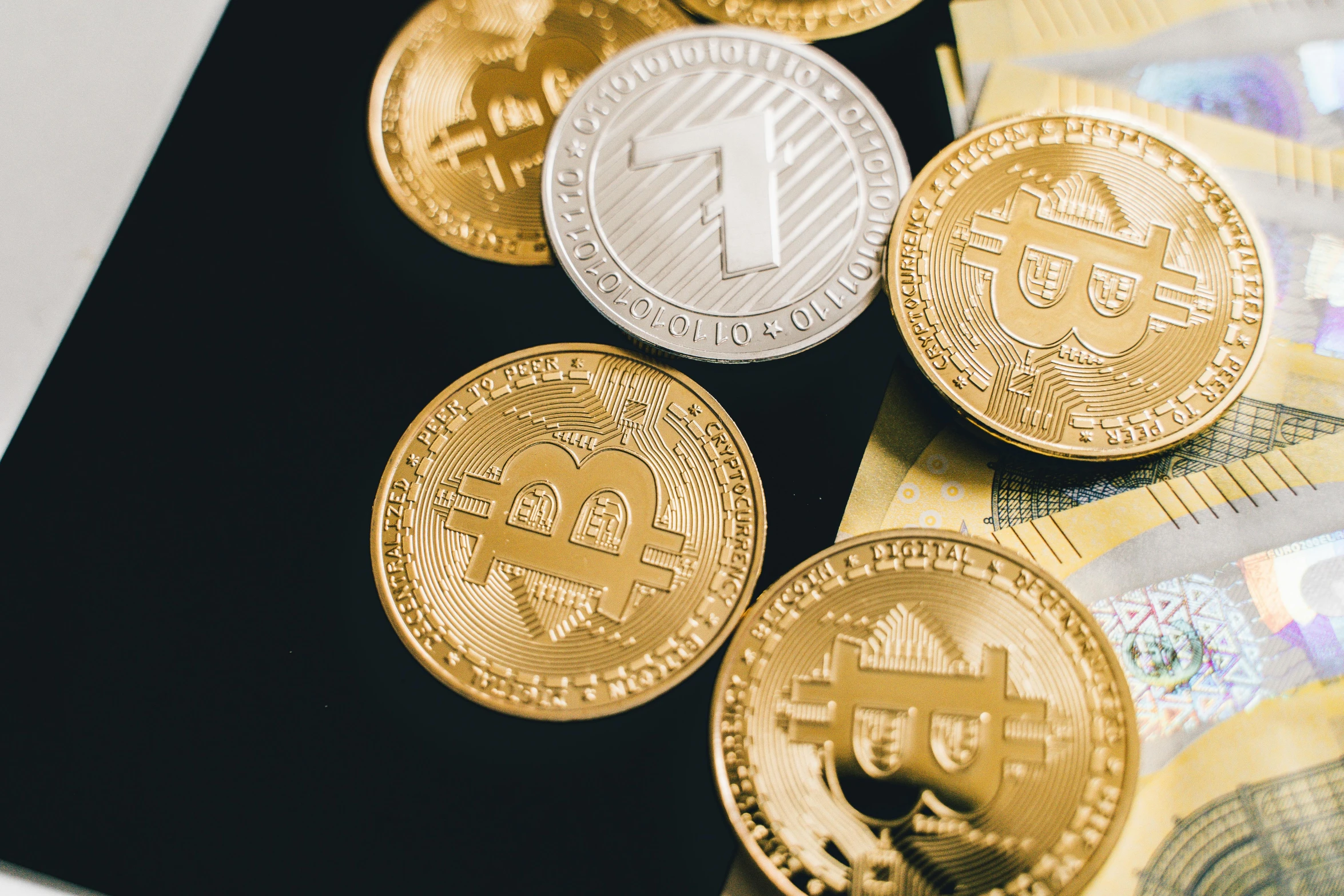 a bunch of coins sitting on top of a pile of money, a screenshot, trending on unsplash, renaissance, edible crypto, gold and black blu, 🦩🪐🐞👩🏻🦳, 3/4 view from below