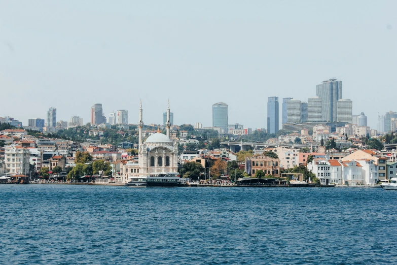 a large body of water with a city in the background, pexels contest winner, hurufiyya, turkish and russian, biennale, viewed from the ocean, a quaint