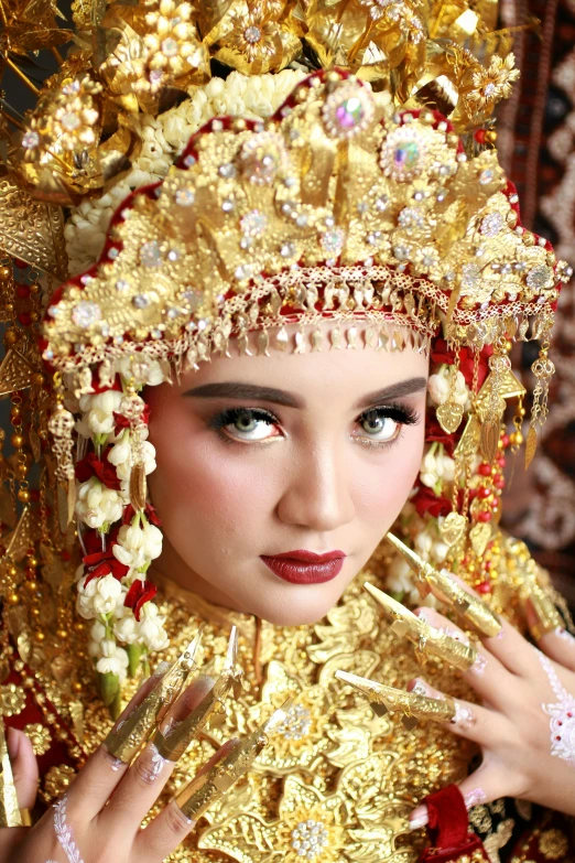 a close up of a person wearing a costume, by Basuki Abdullah, bride, square, 8 k ), asian hyperdetailed