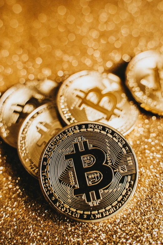 a pile of bitcoins sitting on top of each other, by Dan Content, renaissance, thumbnail, exploitable image, warm glow, f / 2 0