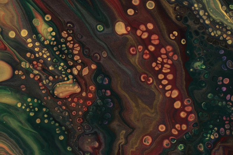 a painting with lots of different colors on it, an ultrafine detailed painting, inspired by Ross Bleckner, unsplash, generative art, green and red radioactive swamp, liquid gold, abalone, deep rich colors