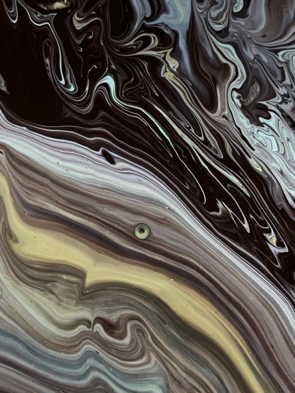 a close up of a black and white painting, an abstract painting, trending on pexels, abstract art, mocha swirl color scheme, dark yellowish water, instagram story, made of liquid metal and marble
