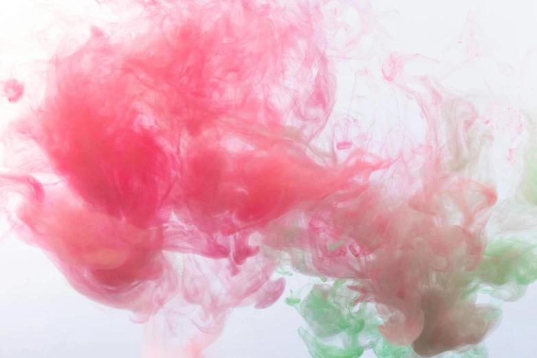 a close up of a pink and green substance, inspired by Kim Keever, pexels, underwater ink, clouds of smoke, red liquid, pink white turquoise