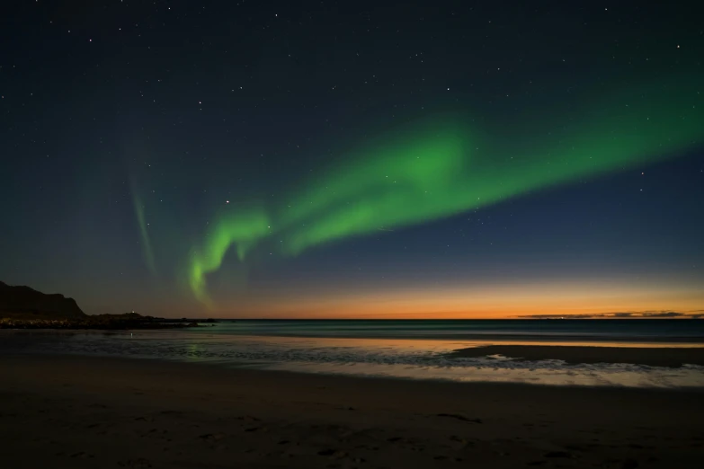 the aurora bore lights up the sky over a beach, by Ejnar Nielsen, pexels contest winner, hurufiyya, mid morning lighting, high quality photo, 8k resolution”, looking across the shoulder