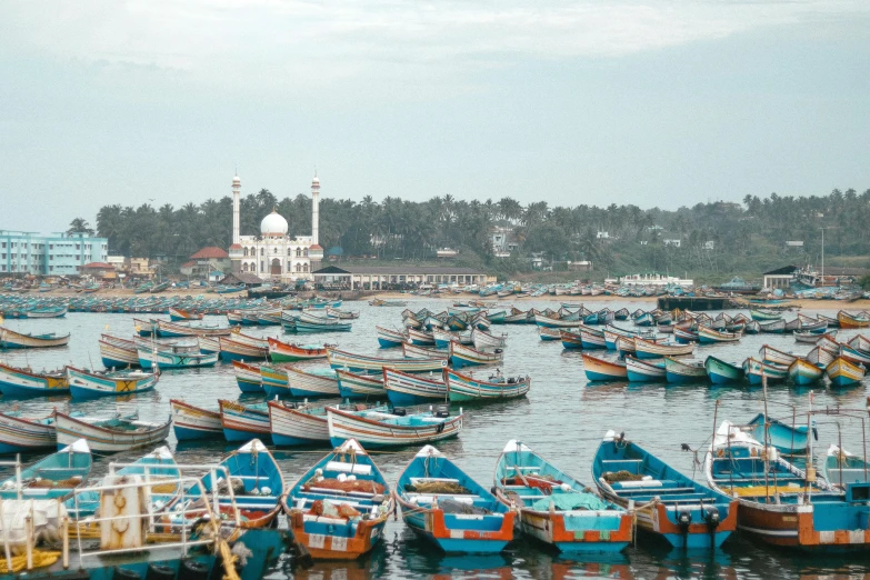 a large number of boats in a body of water, by Sam Dillemans, pexels contest winner, hurufiyya, indian temple, african ameera al taweel, unsplash photography, beautifully painted