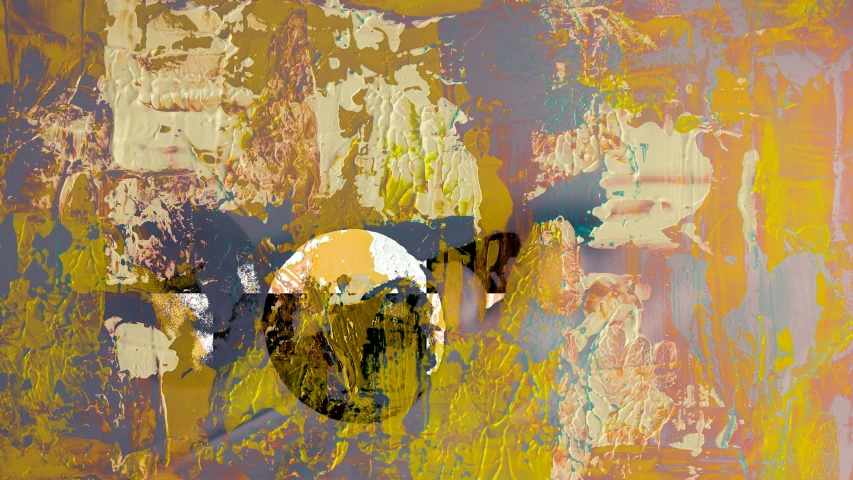 a group of cows standing next to each other on a field, an abstract painting, inspired by Attila Meszlenyi, trending on pixabay, lyrical abstraction, yellowish full moon, digital art - n 9, circle forms, decollage