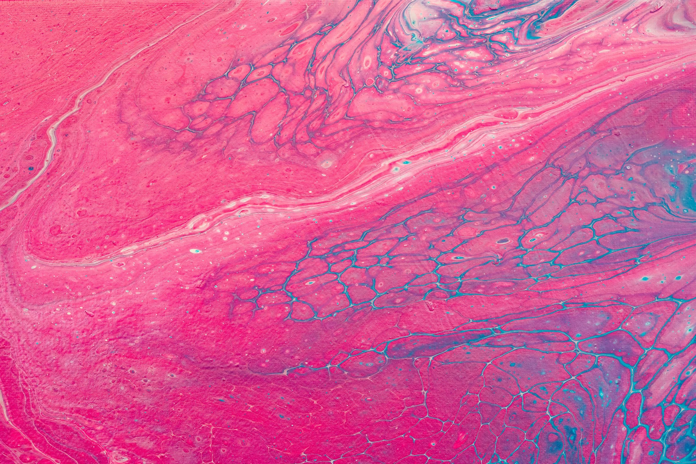 a close up of a pink and blue fluid painting, an album cover, flickr, pink slime everywhere, aerial iridecent veins, aleksander rostov, lush
