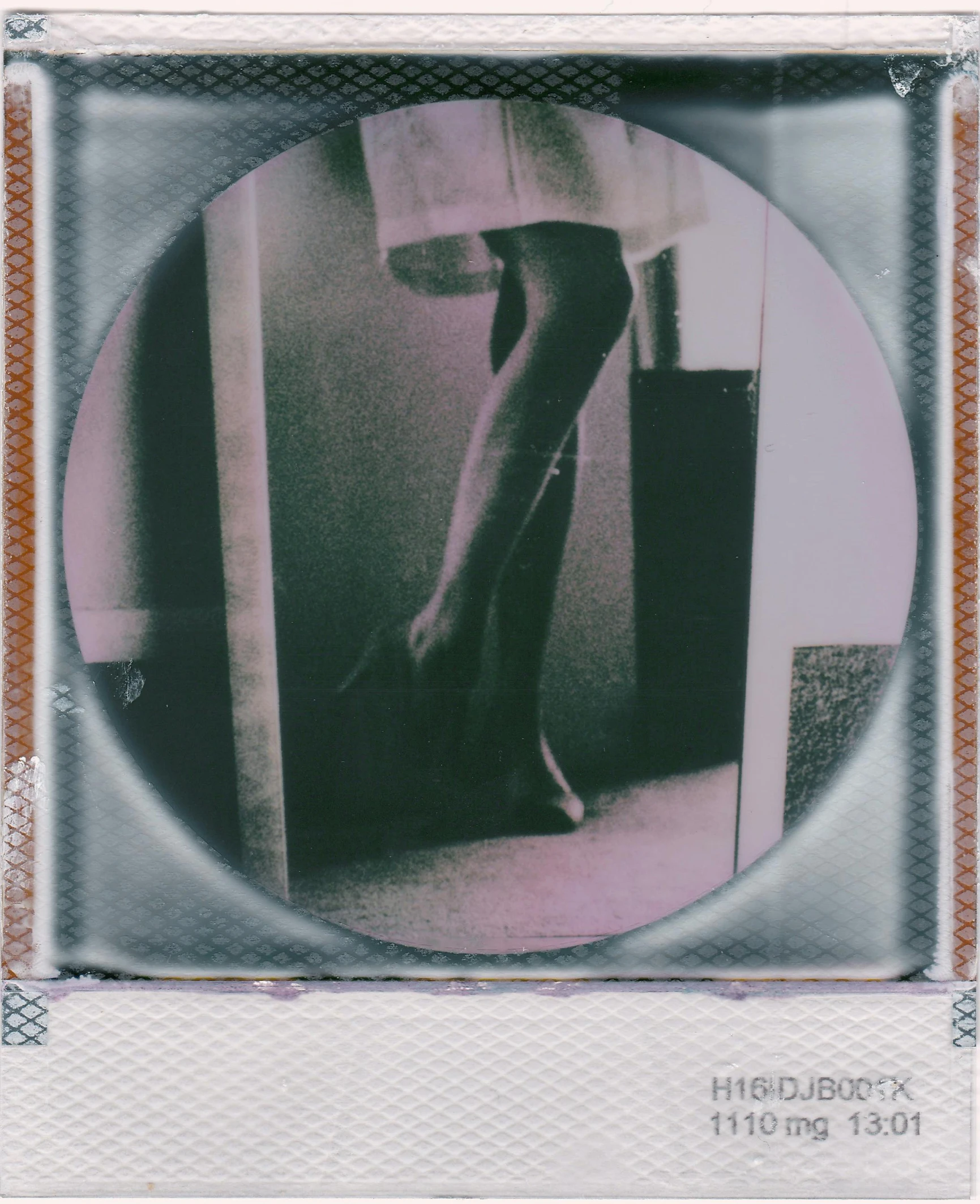 a black and white photo of a woman in high heels, a polaroid photo, inspired by Richard Hamilton, unsplash, holography, ((fish eye)), hand - tinted, her iridescent membranes, very round