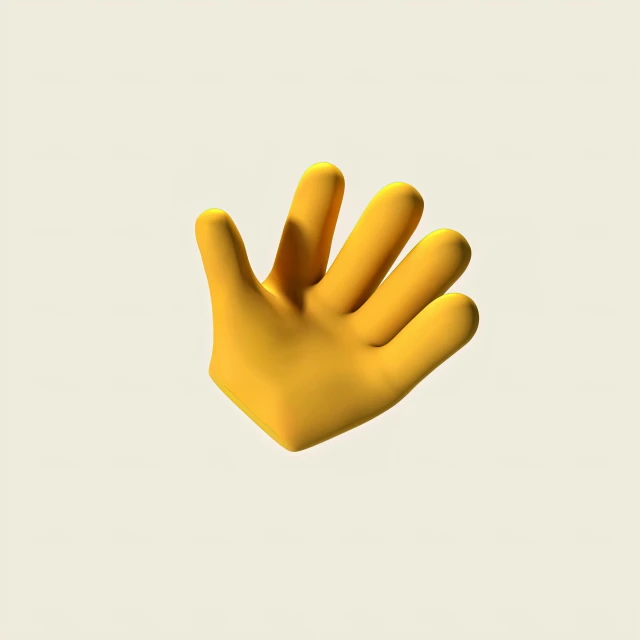 a yellow glove sitting on top of a white surface, by Jean-Yves Couliou, instagram, conceptual art, digital art emoji collection, five fingers on the hand, in-game 3d model, soft rubber