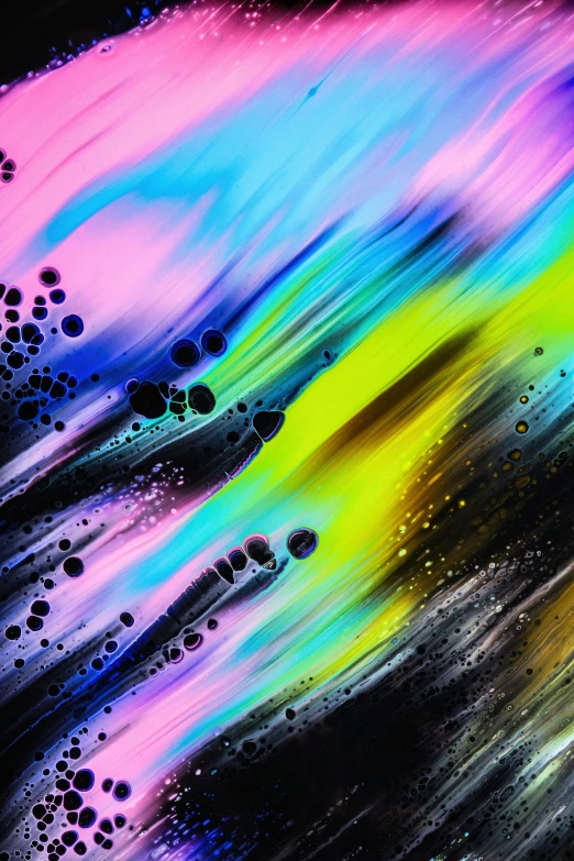 a close up of a colorful painting on a black background, an abstract drawing, inspired by Hans Hartung, trending on pexels, made of holographic texture, gradient and patterns wallpaper, digital art - n 9, technicolour 1