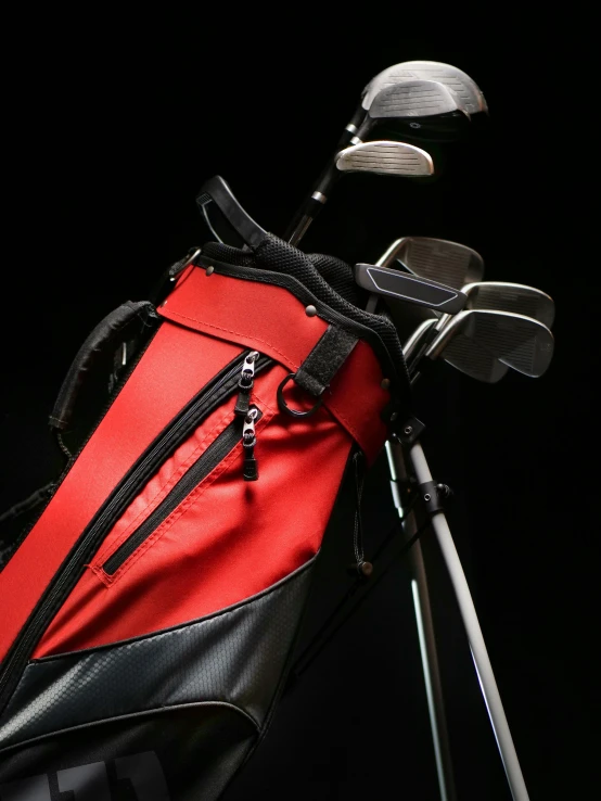 a red and black bag of golf clubs, inspired by Shirley Teed, unsplash, portrait n - 9, blank, zippers, thumbnail