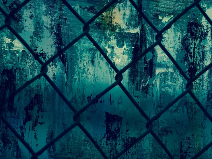 a close up of a chain link fence, an abstract painting, inspired by Elsa Bleda, pexels contest winner, conceptual art, dark teal, background image, grungy gothic, (night)
