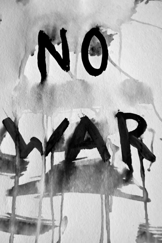 a black and white photo of a no war sign, an album cover, by Benjamin Marra, nadar, black and white watercolor, promo image, oscar niemeyer