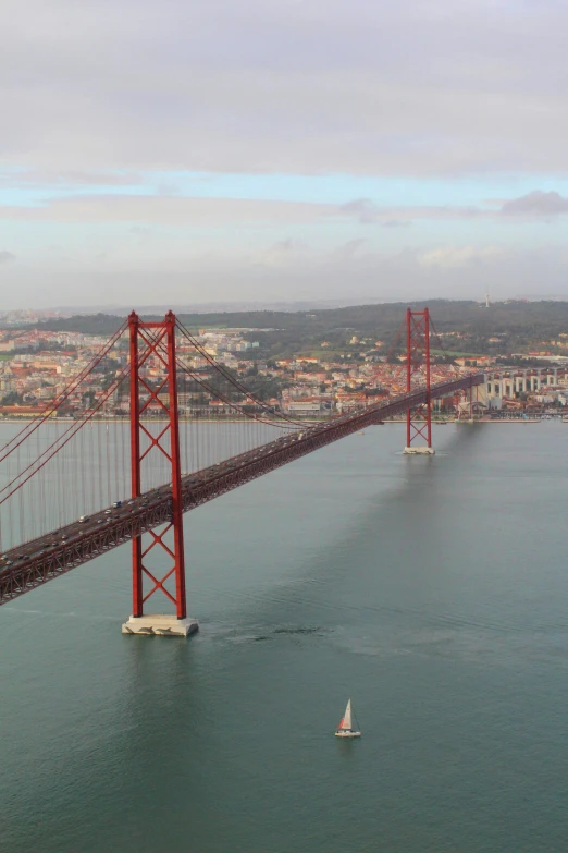 a large bridge over a large body of water, inspired by Almada Negreiros, unbelievably beautiful, helicopter view, ox