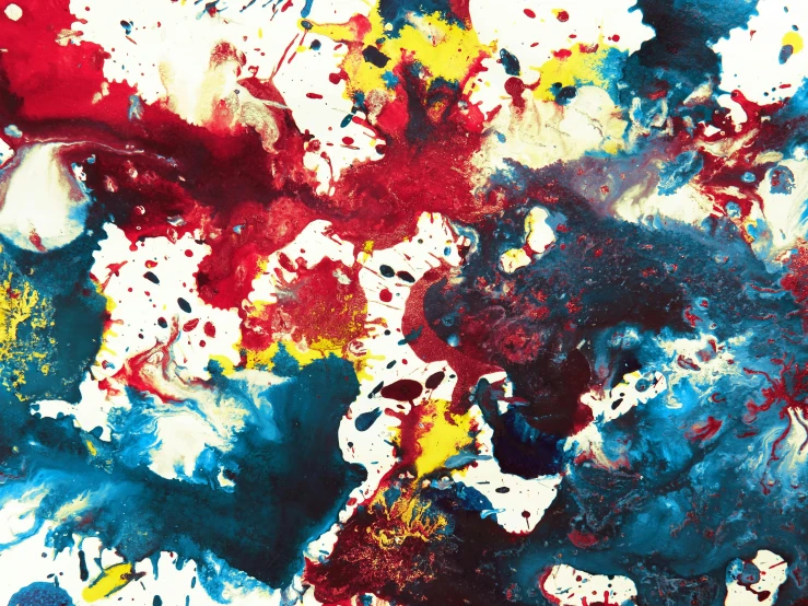 a painting with lots of paint on it, inspired by Shōzō Shimamoto, unsplash, abstract expressionism, red yellow blue, (abstract), 144x144 canvas, bird's view