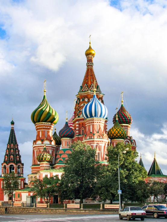 a view of st basil cathedral from across the street, an album cover, inspired by Vasily Surikov, unsplash, multi - coloured, 000 — википедия, architecture photo