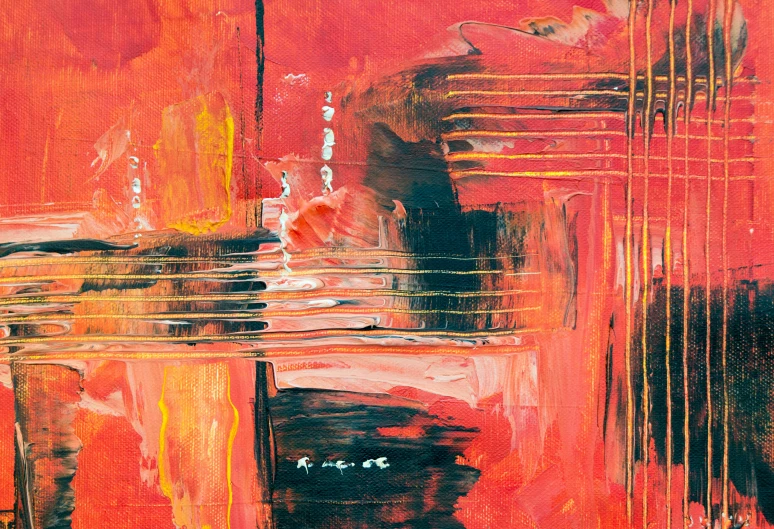 a close up of a painting on a wall, pexels contest winner, abstract expressionism, red and black colour scheme, 15081959 21121991 01012000 4k, light red and orange mood, music