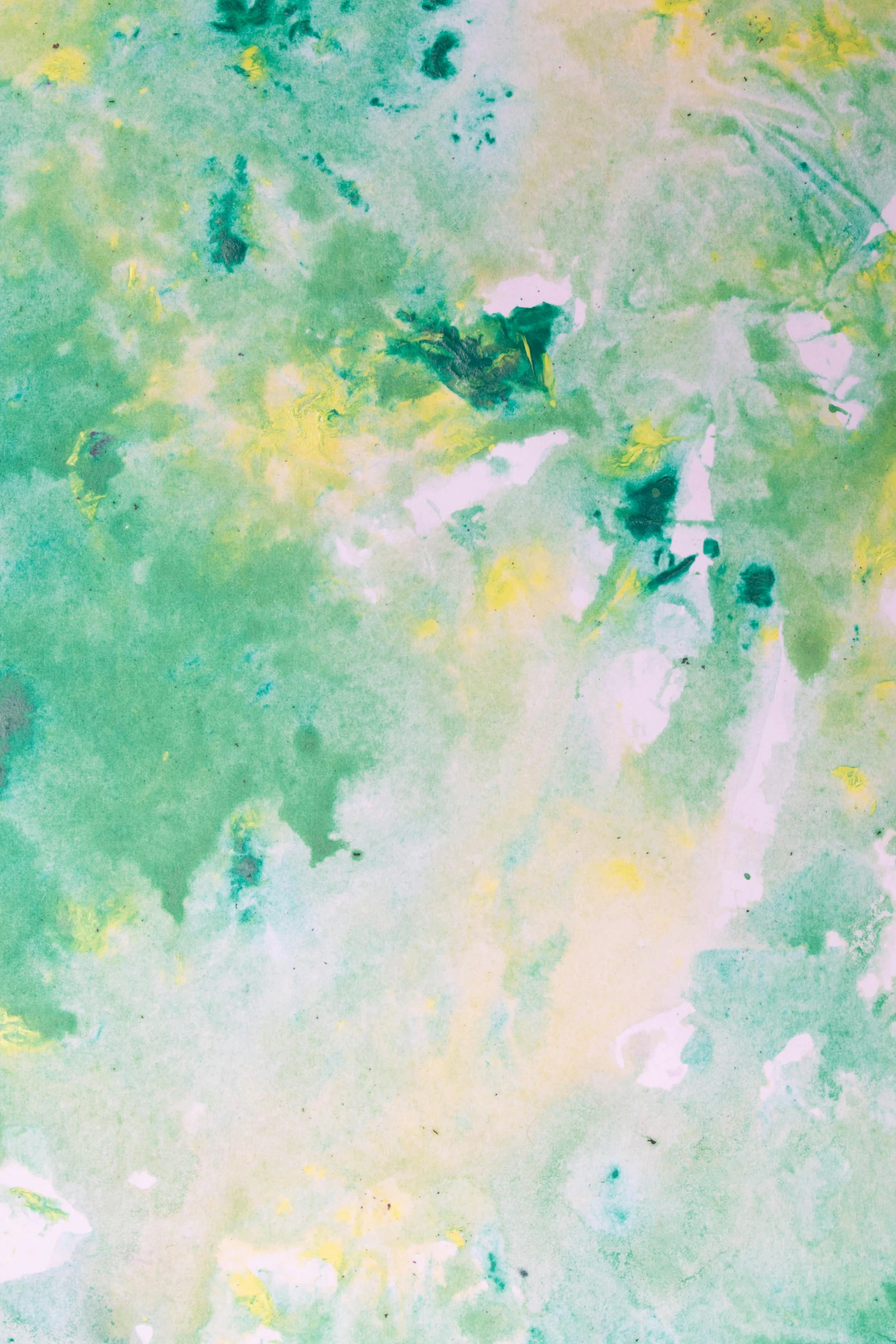 a close up of a green and yellow painting, a detailed painting, unsplash, lyrical abstraction, heavens, pastel background, high view, green and white